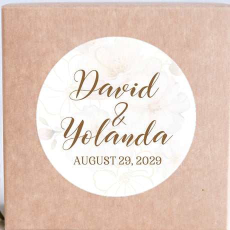 White floral wedding sticker with delicate botanical accents