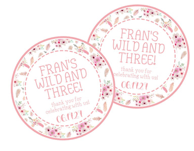 Wild And Three Birthday Party Stickers Or Favor Tags