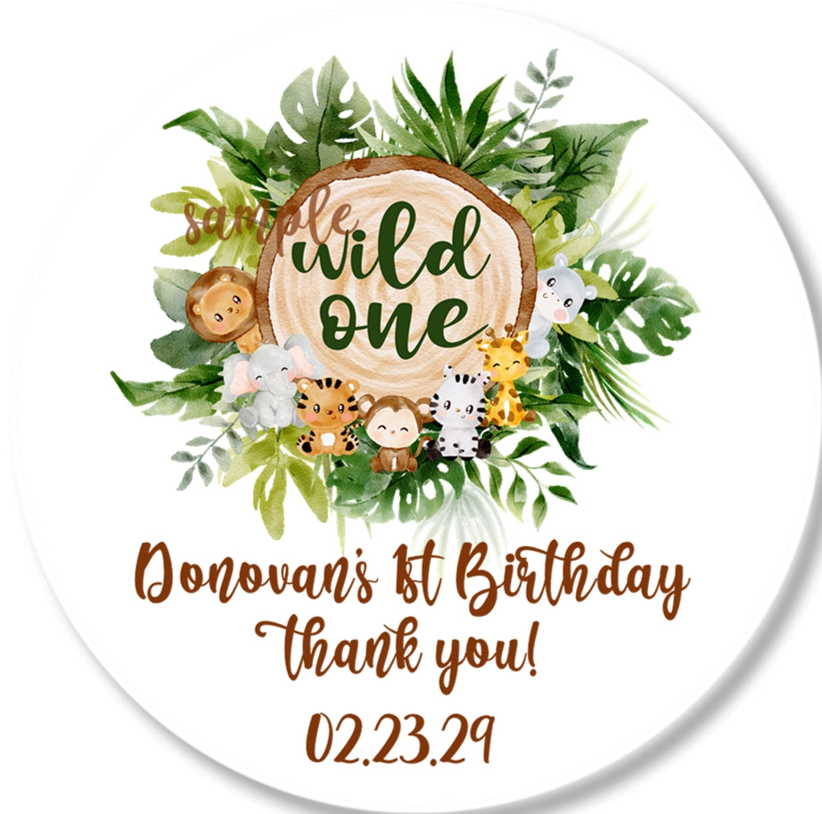 Safari Jungle Wild One Birthday Stickers