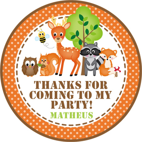 Woodland animals birthday sticker forest theme design