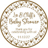 Woodland baby shower sticker with rustic deer theme