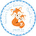 Woodland fox baby shower sticker with blue border and mommy baby fox
