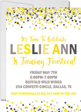Yellow And Grey Confetti Birthday Party Invitations