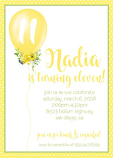 Yellow Balloon Birthday Party Invitations