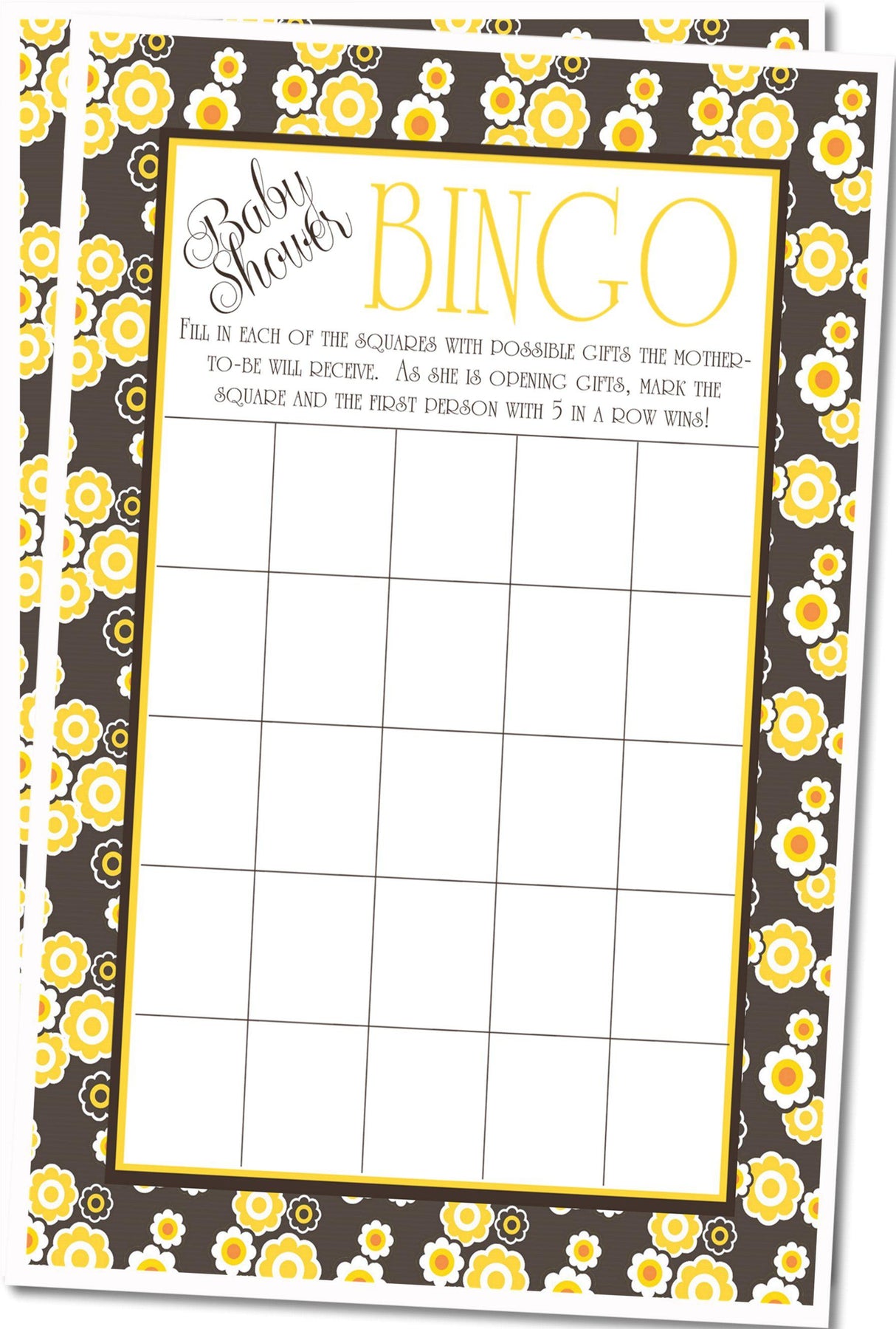 Yellow Floral Baby Shower Bingo Cards