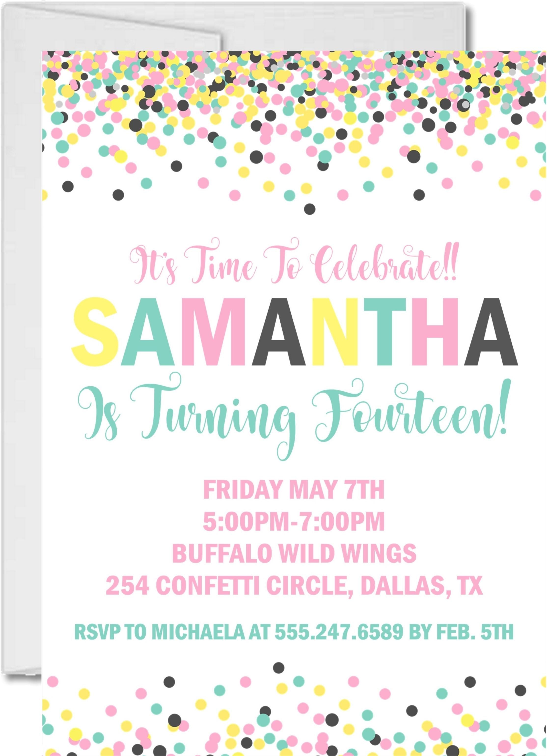 Yellow, Mint And Pink Confetti Birthday Party Invitations