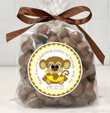 Yellow and brown jungle boy birthday favor sticker
