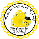 Yellow beehive and honey jar birthday sticker design