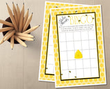 Yellow black bee baby shower bingo card
