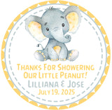 Yellow elephant baby shower sticker label