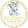Yellow elephant baby shower sticker label