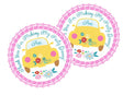 Yellow hippie car birthday sticker with flowers and peace sign