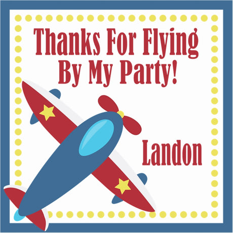 airplane birthday sticker with red blue plane and dotted border