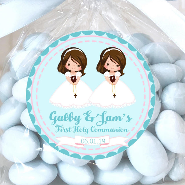 aqua twin girls communion sticker