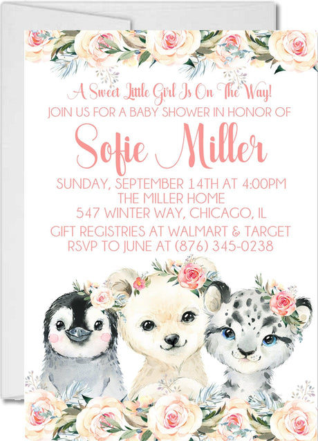 arctic animal baby shower invitations for girls