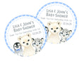 arctic animals baby shower sticker with penguin polar bear and snow leopard