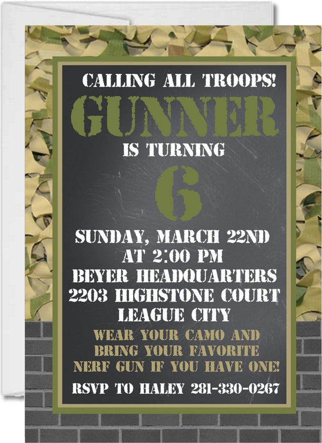 army birthday party invitations camouflage military design
