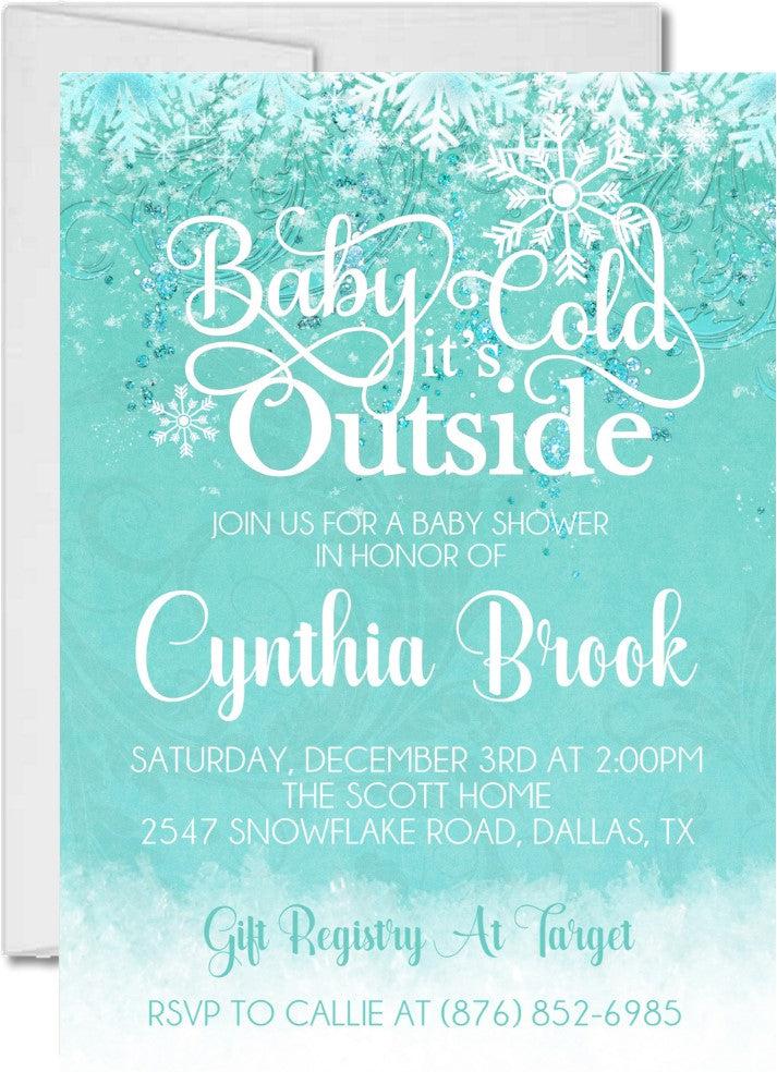 baby its cold outside baby shower invitations icy blue snowflake design