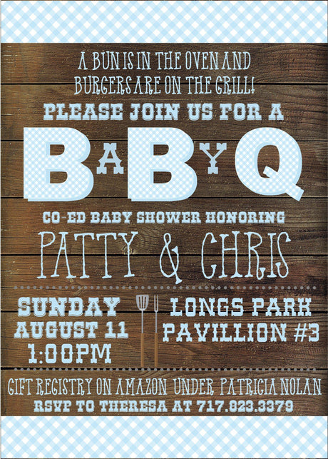 baby q baby shower invitations rustic boys light blue bbq design