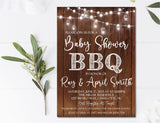 backyard barbecue baby shower invitations string light theme