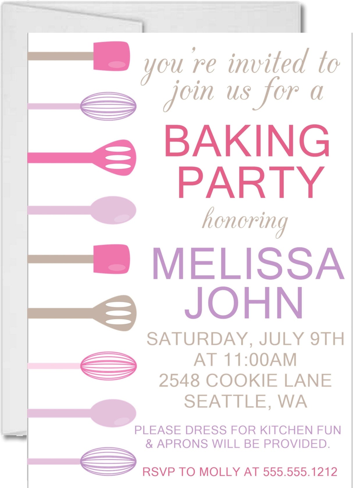 baking birthday invitations pink kitchen theme