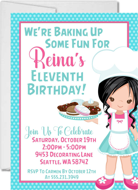 baking birthday party invitations baker girl cupcake design