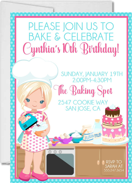 baking invitation cards girls birthday party style