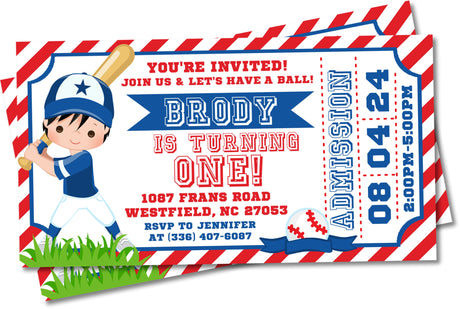 baseball birthday party invitations red blue sports design