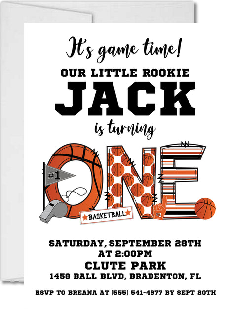 basketball 1st birthday invitations