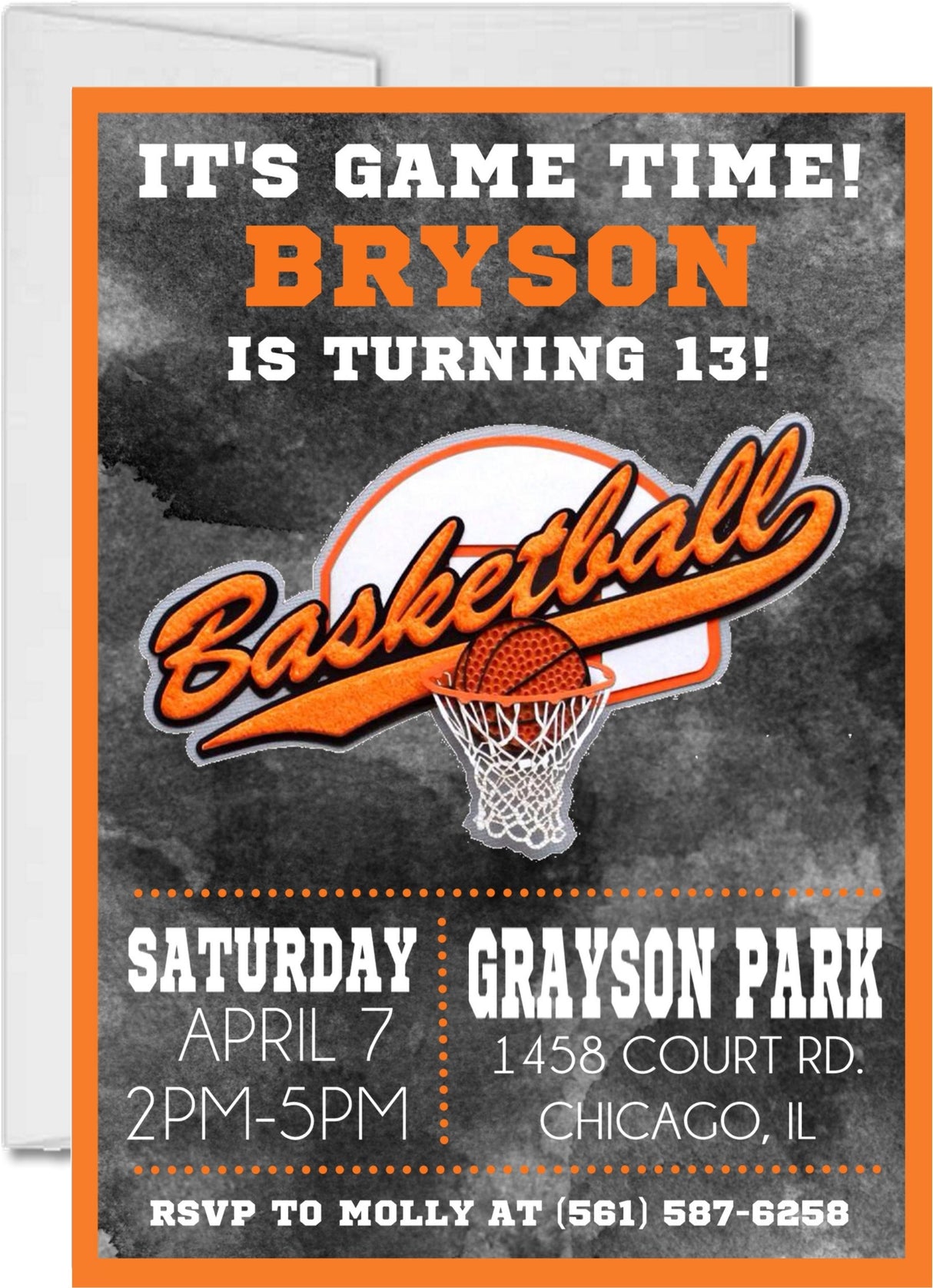 basketball birthday party invitations orange black sports design