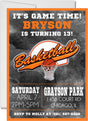 basketball birthday party invitations orange black sports design