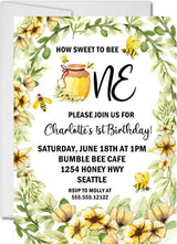 bee 1st birthday invitations yellow floral honey bee design
