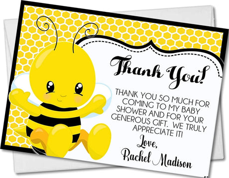 bee baby shower thank you cards yellow bumble bee design