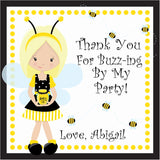 bee birthday party sticker blonde girl