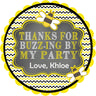 bee birthday sticker with bubble lettering and bee pattern border