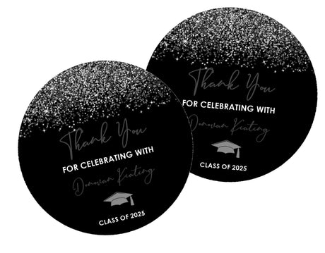 Black graduation stickers – printed glitter design on matte paper