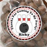 black and red bowling pins birthday sticker