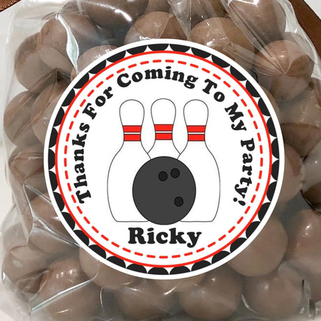 black and red bowling pins birthday sticker