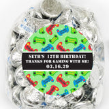 black gamer birthday stickers with colorful controllers