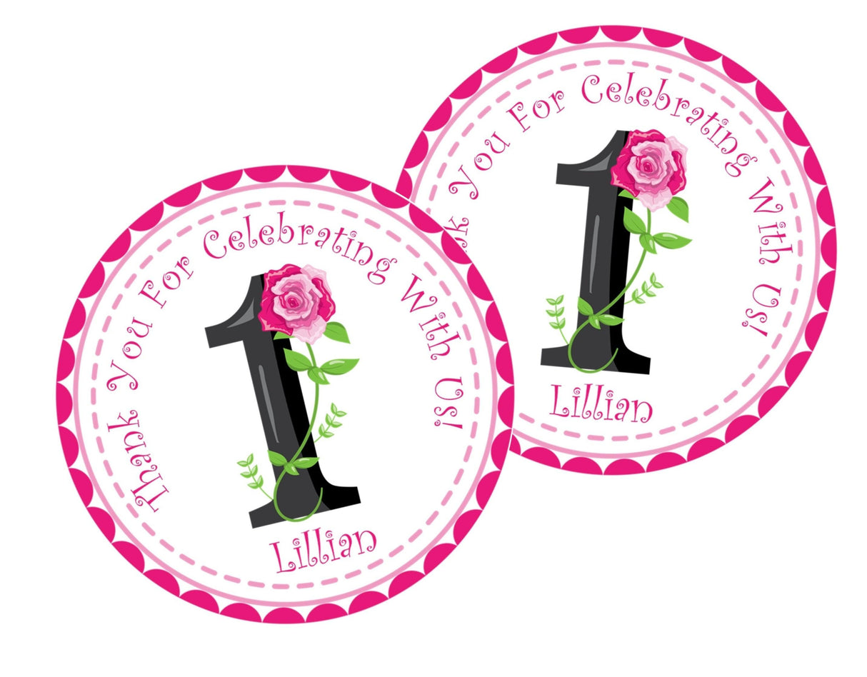 black number with pink roses party sticker