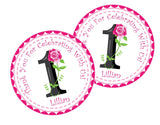 black number with pink roses party sticker
