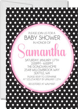 black white pink polka dot baby shower invitations