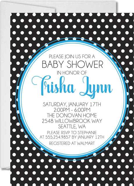 black white turquoise polka dot invitation cards playful contemporary style