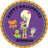blonde zombie girl halloween sticker kids party favor label