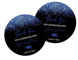 Sheet of blue and black graduation stickers – printed glitter look