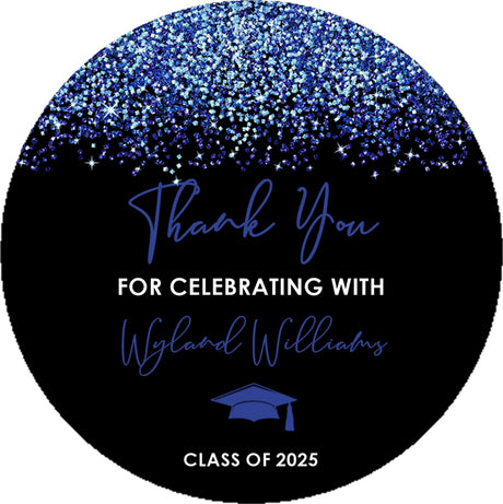 Blue and black graduation stickers – printed glitter design on matte paper