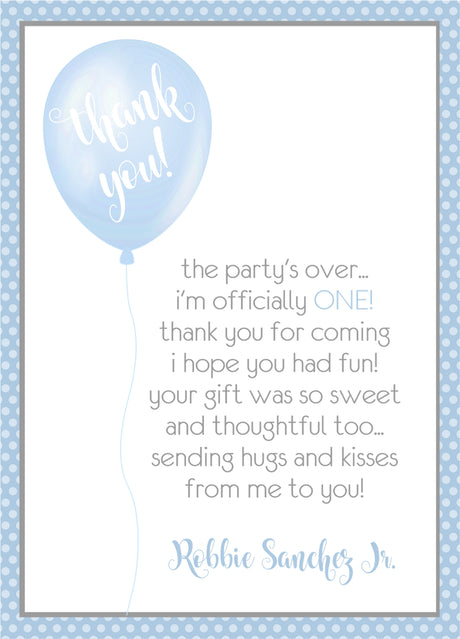 blue 1st birthday thank you notes