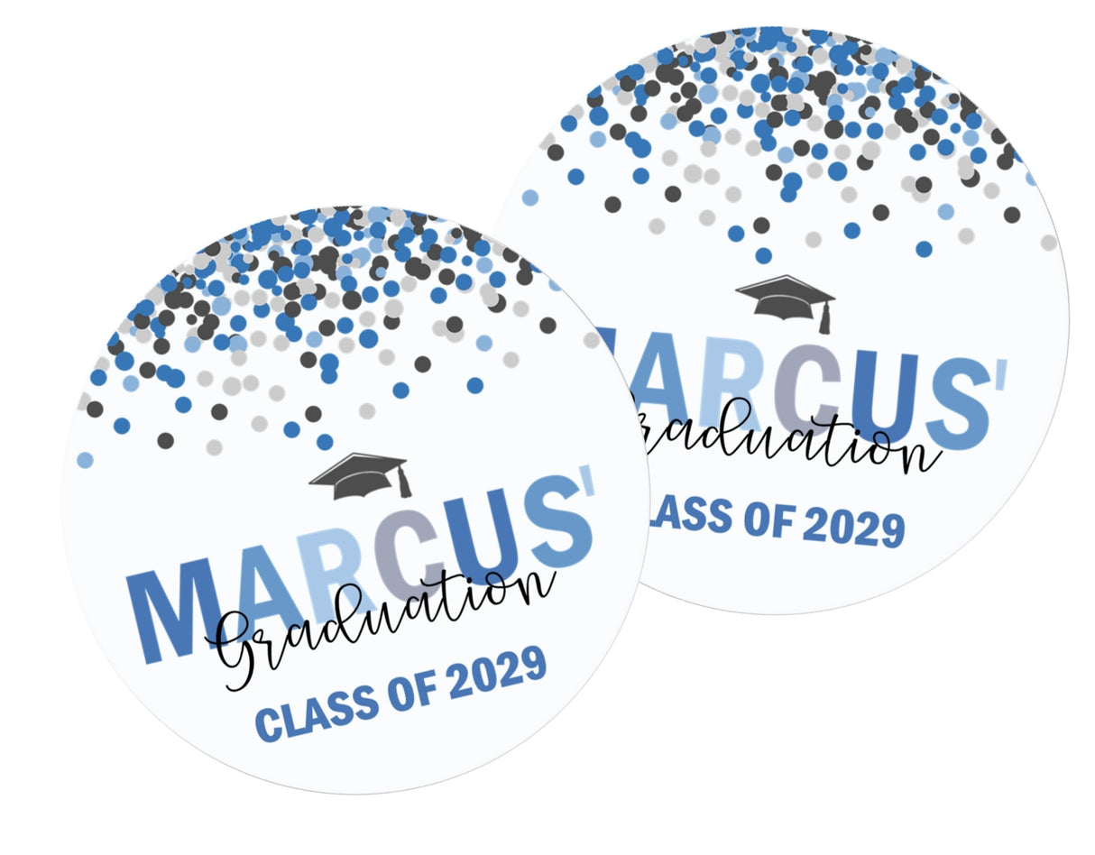 Sheet of blue and grey graduation stickers – confetti style look