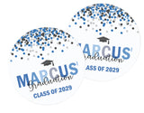 Sheet of blue and grey graduation stickers – confetti style look