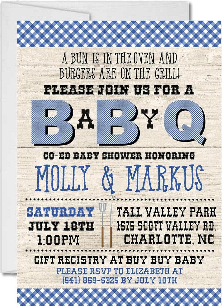 blue baby q invitations picnic cookout theme
